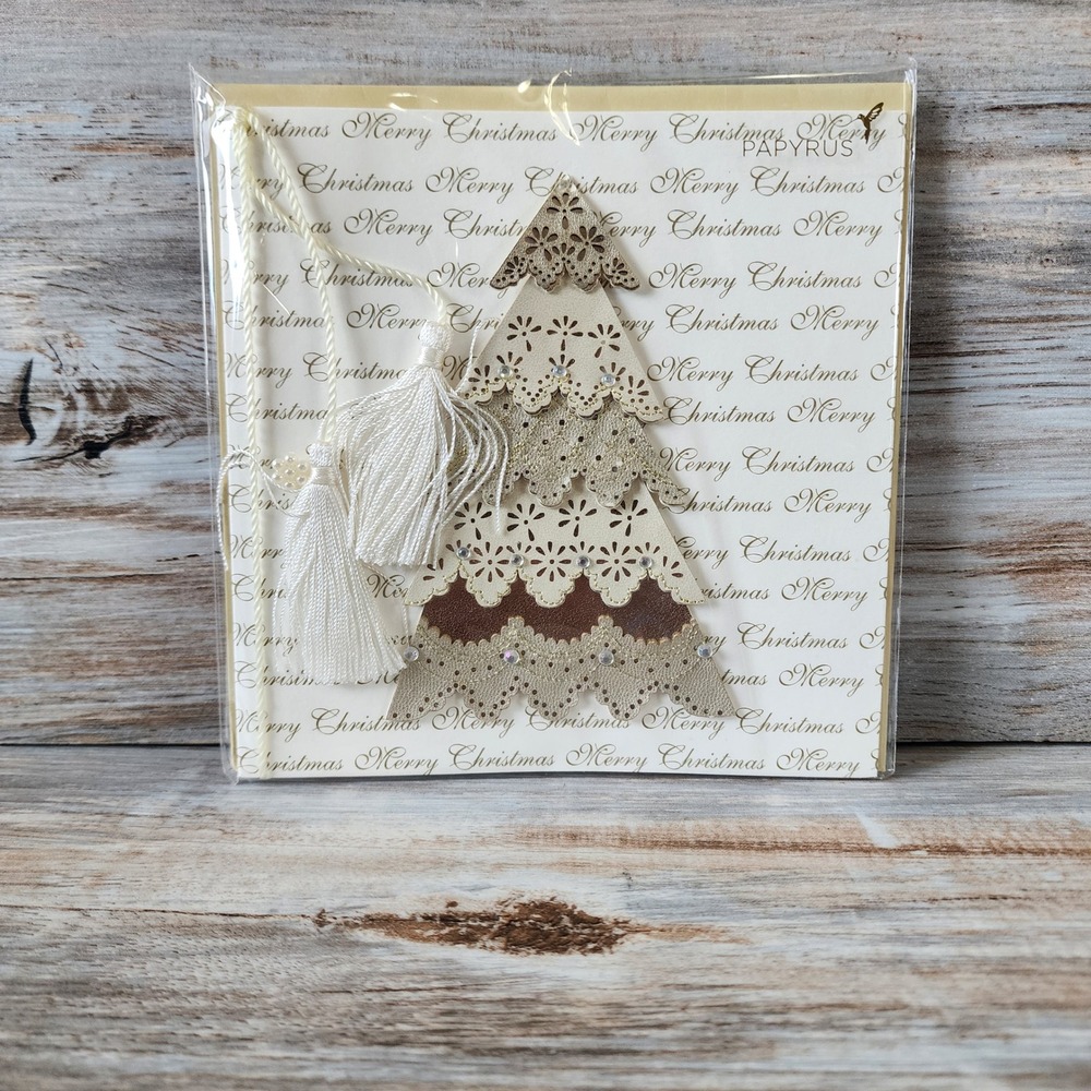 Papyrus Christmas Card Laser Cut Tree Tassels Gems Gold Metallic 07086612